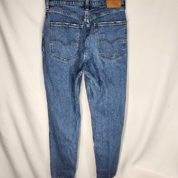 Levi's Premium 70s High Rise Slim Straight Leg Cotton Denim Blue Jeans Size 30 - Picture 3 of 13